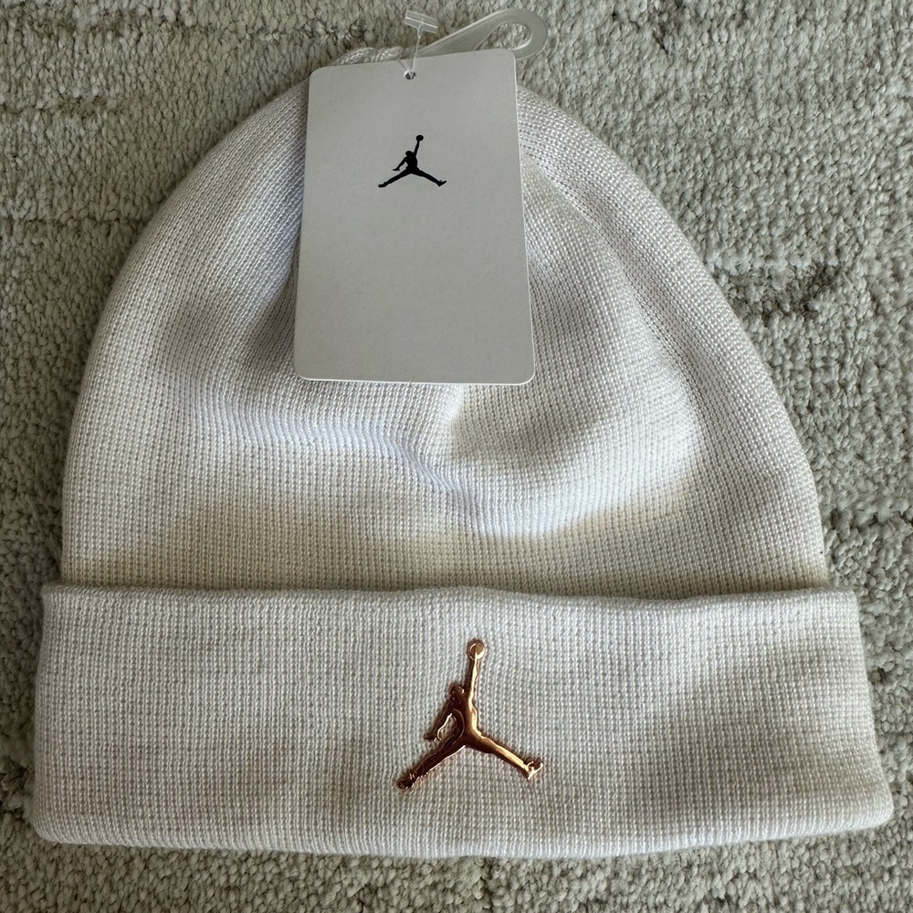 NWT Jordan White Beanie with Rose Gold Jumpman Emblem